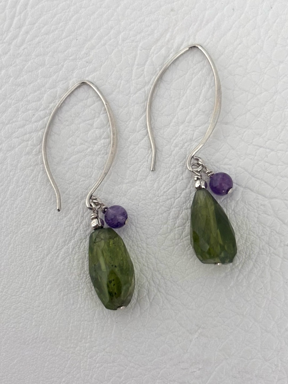 Handcrafted Green Peridot and Purple Amethyst Drop Earrings